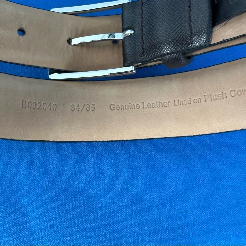 Bloomingdales Brown Leather Belt with Silver Tone Buckle--Excellent Condition-34